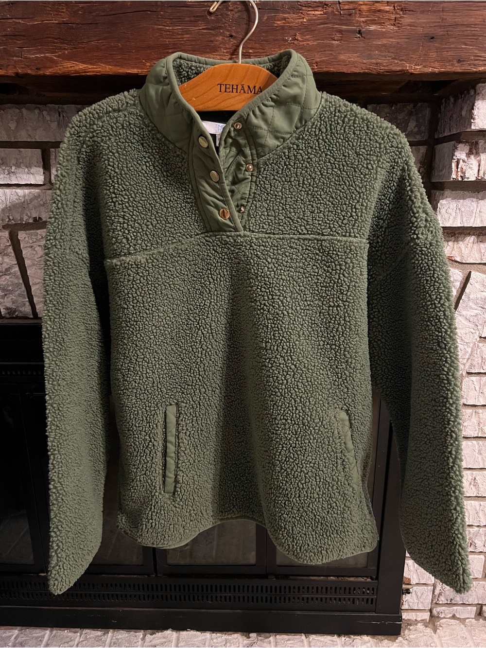 Time and Tru Olive Green Sherpa Snap-Front Pullover